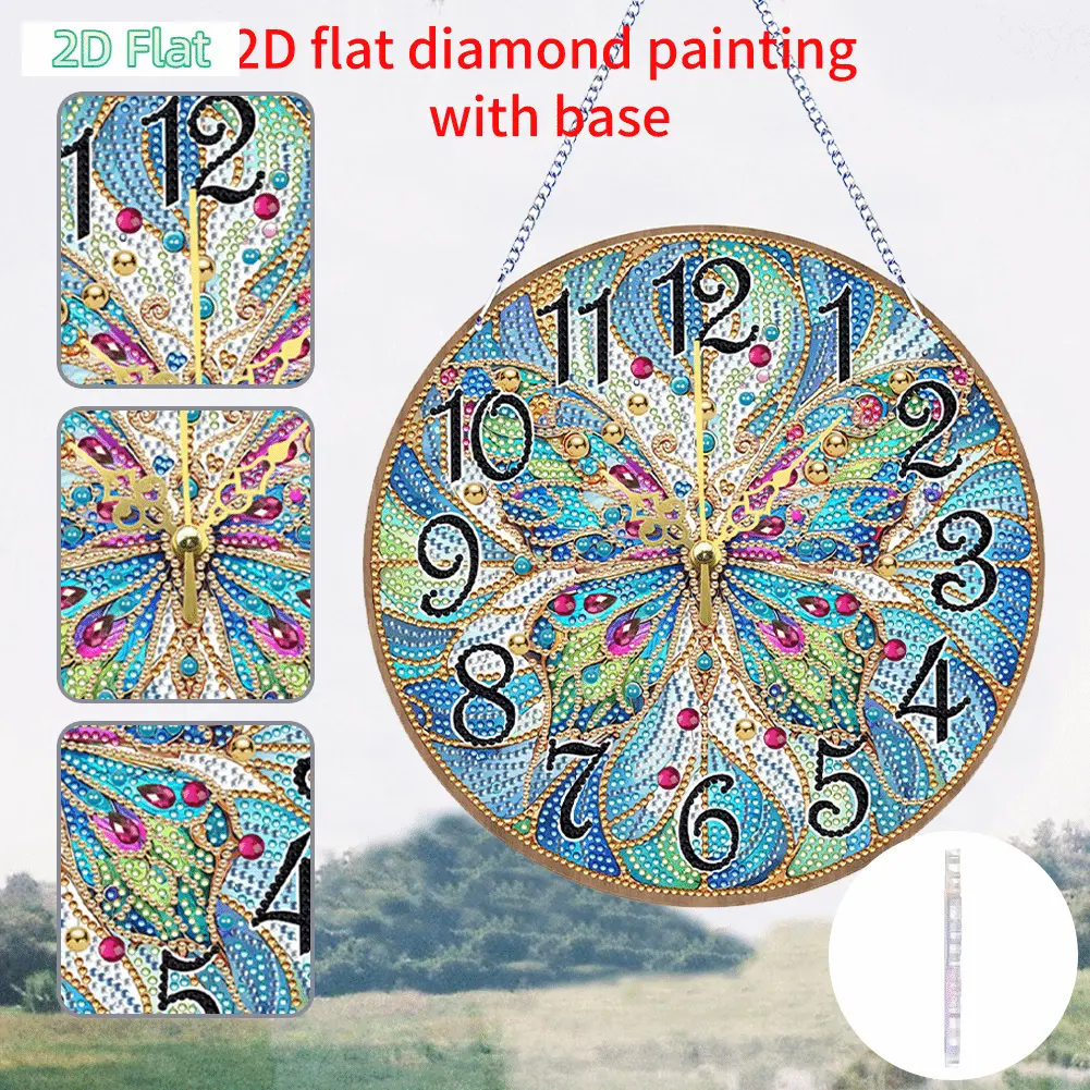 DIY 2D Flat Animal Wooden Diamond Painting Clock Ornament Set - 24x24cm Special Shape Hanging Pendant with Clock Function, Adult-Friendly No-Skill-Needed Artwork Decor Tool, Boxed Festive Wall Decoration Gift
