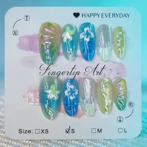 Wearable nail tips, slightly fluorescent, 10 pieces, complete set includes tools