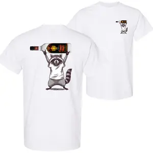 Raccoon with Rumple Minze T-Shirt – Funny Boozy Animal Tee, Quirky Drinking Shirt, Party Graphic Top for Men & Women, Unisex Casual Tee, Menswear Cotton Top