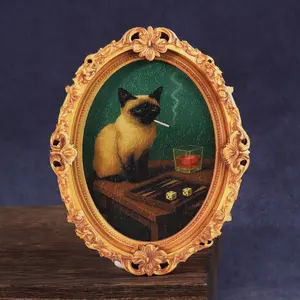1PC  Funny Siamese Cat Photo Frame Refrigerator Decorating Magnet, Vintage Oval Animal Fridge Magnet, Cute Home Decor Gift, Festive Present Idea
