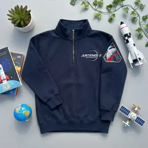 Artemis II Moon Mission Embroidered Quarter Zip, Space Launch Sweater, Return To The Moon