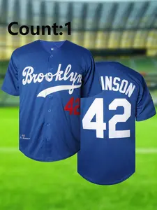 Men's 42# New Stretchy Breathable Baseball Jersey, Casual Loose-Fit Embroidered Button Sports Uniform for All Seasons, Perfect for Training and Parties