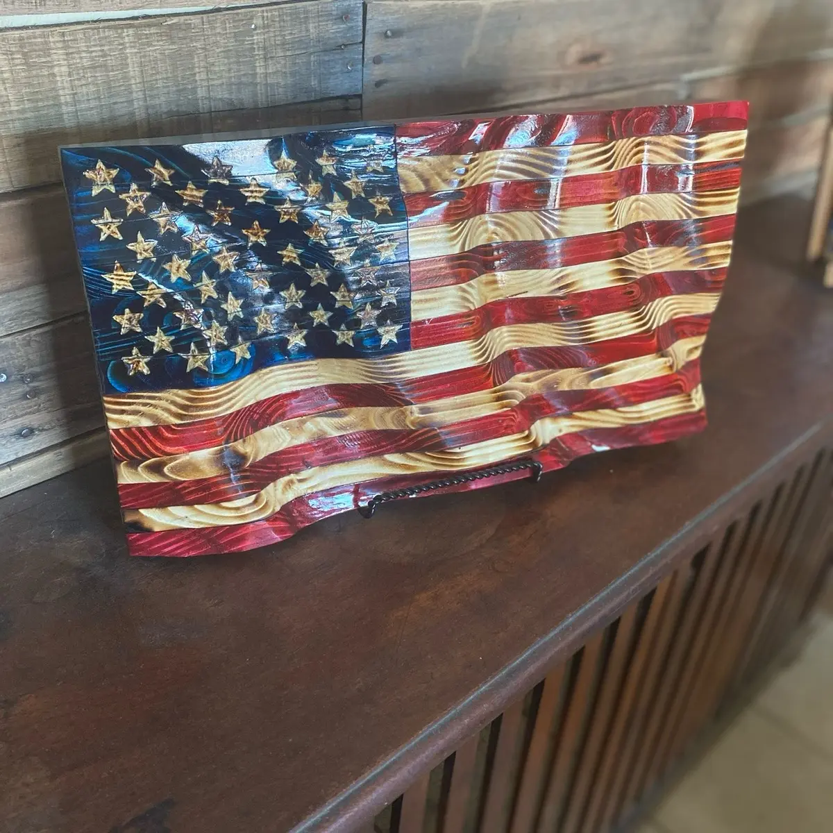 Wavy American Flag Personalized Rustic