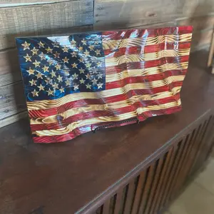 Wavy American Flag Personalized Rustic