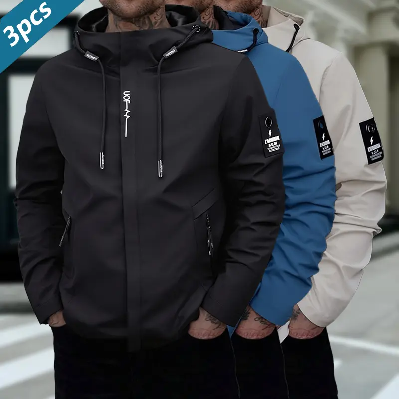 Clean Gent Men's Solid Color Drawstring Zip-Up Hoodie, Lightweight Spring/Fall Jacket with Casual Long Sleeves and Pocket Zipper Design, Suitable for Everyday Wear, Stylish and Casual Men's Outerwear