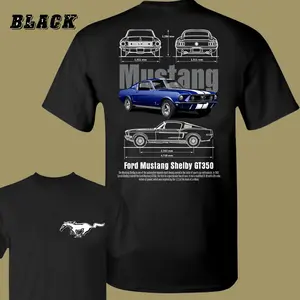 1967 Ford Mustang Shelby GT350 T-Shirt, Classic American Muscle Car Blueprint Tee, Mustang Pony Logo Graphic Shirt, Car Enthusiast Gift