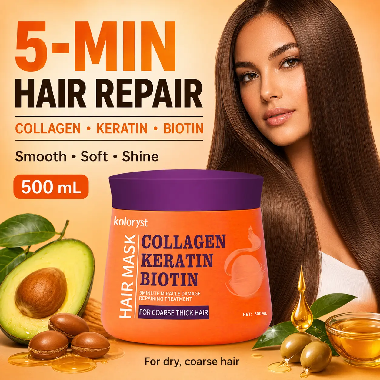 Xchicfine Collagen Repair Hair Mask - Deep Intense Hair Treatment with Keratin & Biotin for Dry & Damaged Hair (16.9 fl oz)