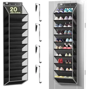 10 Tier Over The Door Organizer - Rack with Sturdy, Holds 20+ Pairs of Footwear, Boots & Sneakers, Saves 50% Closet (Black)