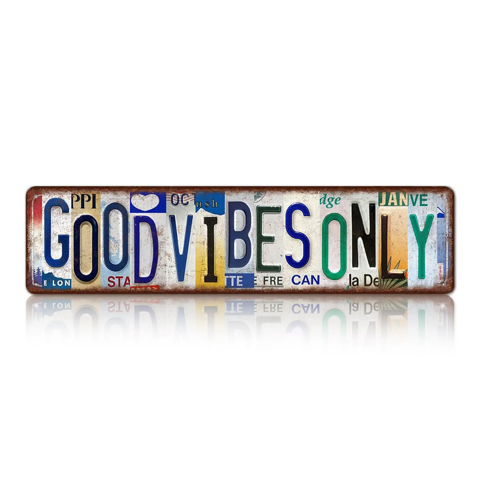 2D Flat "Good Vibes Only" 4×16 in Aluminum Metal License Plate Sign, 50's Style & Alternative Style Retro Home Signs for Decor, Room & Living Room Use, Room Decor