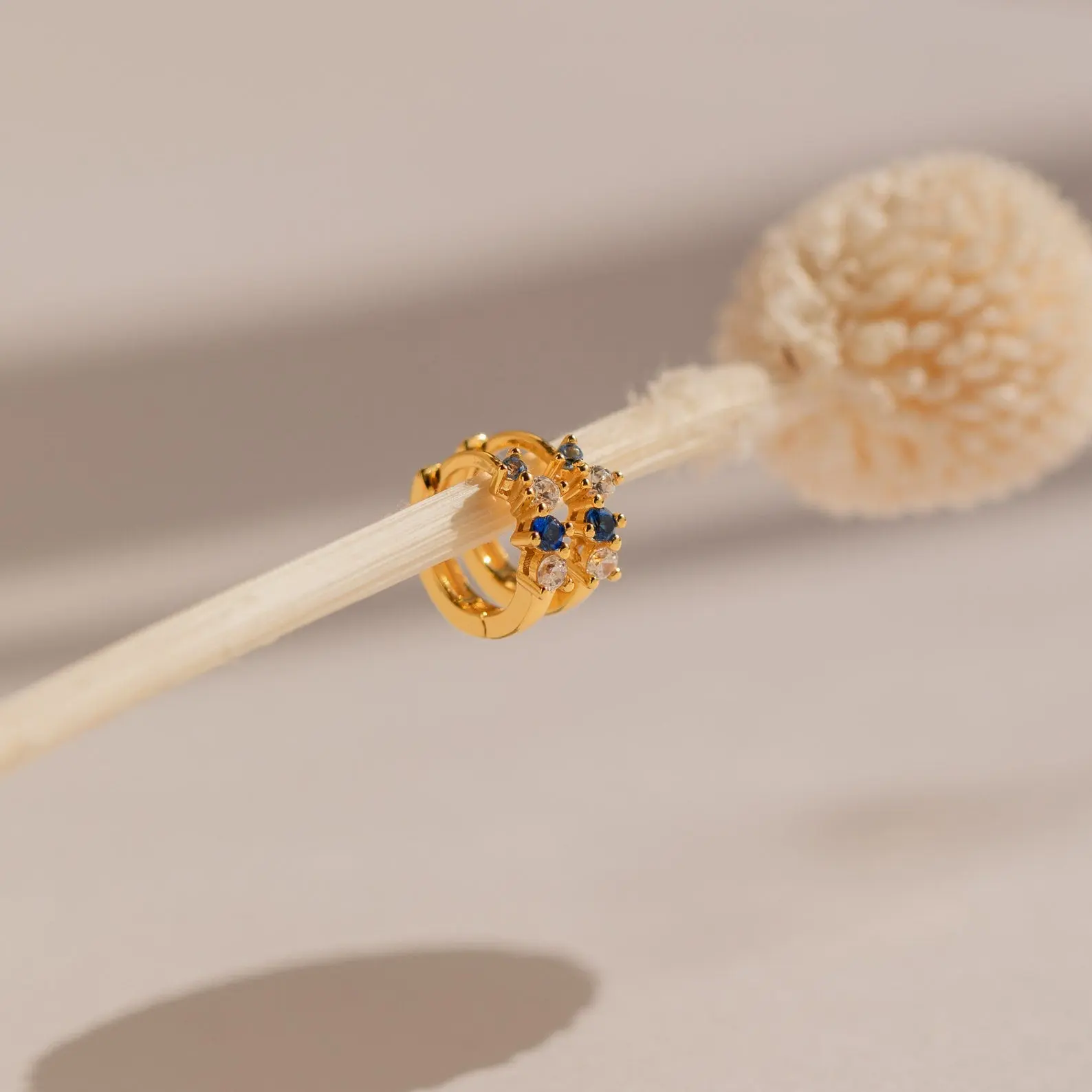Angelica Sapphire Huggies by Caitlyn Minimalist - Dainty Blue Sapphire, Aquamarine, & Diamond Huggie Hoop Earrings - Wedding Jewelry - Gift for Wife