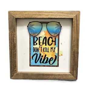 Beach Vibe Picture Frame with Sunglasses and Palm Trees Design for Home Decor