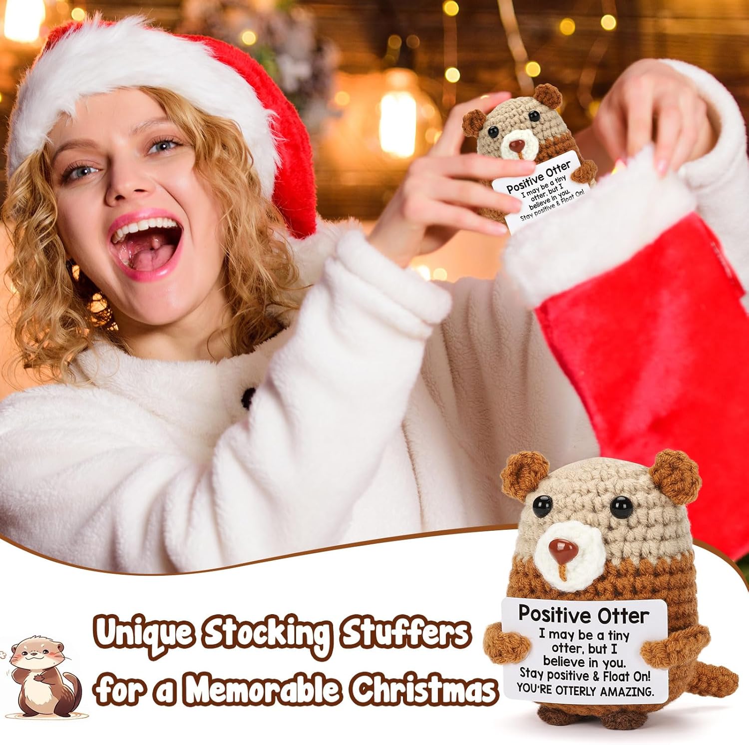 Handmade Emotional Support Otter Positive Crochet Otter Crochet Otter Positive Gifts - Emotional Inspirational Support Motivational Small Otter Pickle Potato Valentines Day Easter Birthday Gifts for Women Men Son Daughter Teen Friend