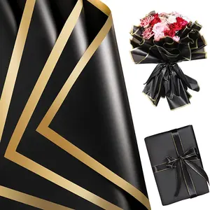 20 Sheets Flower Wrapping Paper, Valentine's Day Bouquet Packaging, Waterproof Floral Paper with Gold Trim, Mother's Day Birthday Graduation Easter Party Gift Box DIY Crafts, Gift Wrapping Supplies