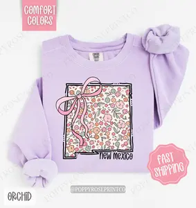New Mexico Floral Comfort Colors Sweatshirt, New Mexico Sweatshirt, Cute Bow New Mexico Sweatshirt