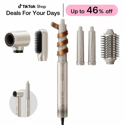 O.H.B 5-in-1 Blow Dryer Kit - Brushless Motor Hair Dryer Brush, Auto-Wrap Curler, Paddle/Oval/Thermal Brushes, Fast-Drying Nozzle, Straightener, Low Noise, 1200W, Frizz Control, Bouncy Curls, Hair Transformation, Salon Finish, Holiday Gift Set