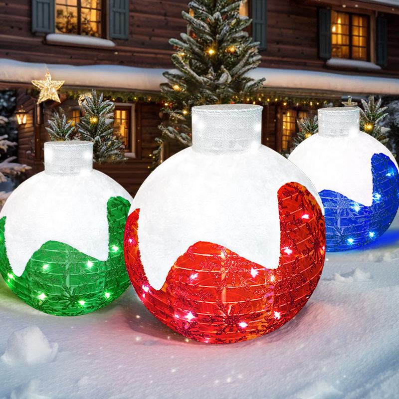 Christmas Outdoor Decoration, Christmas Ball lights, 3-Piece Pop-Up Christmas Ball Set with 184 LED Lights, Pre-Lit Iridescent, 3D Glittered Standing Holiday Display for Outdoor Ornaments