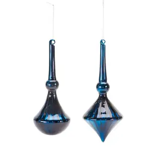 Royal Navy Blue Glass Large Ornaments Set of 2 Christmas Ornaments