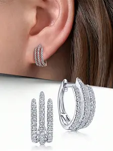 1 Pair Glamorous Cubic Zirconia Hoop Earrings For Women Wedding Party Valentine's Day Gift