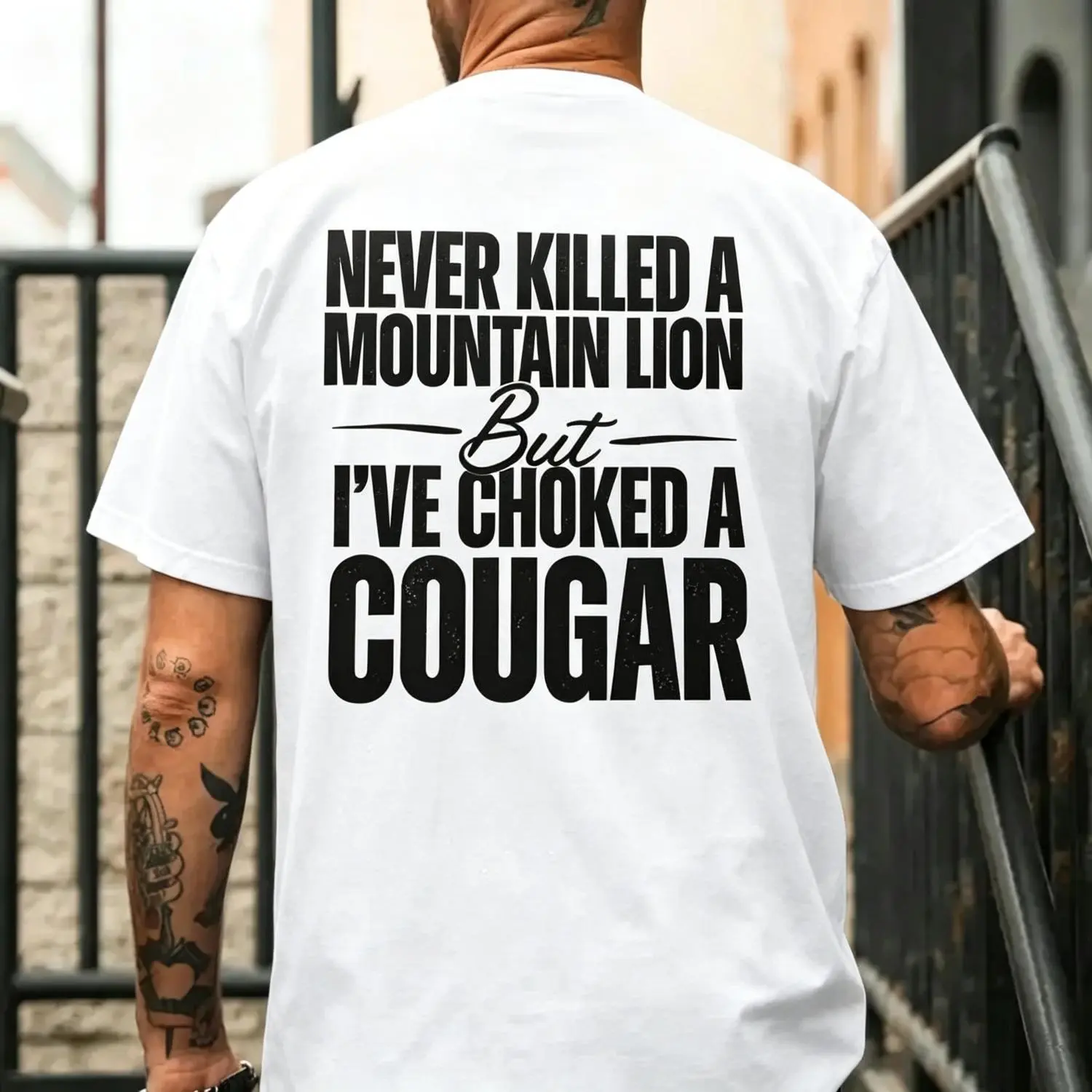 Never K*lled A Mountain Lion But I've Choked A Cougar Print Men's Shirt, Hoodie, Crewneck Sweatshirt, Top Menswear, Cotton Tee, Gift for Men, Streetwear