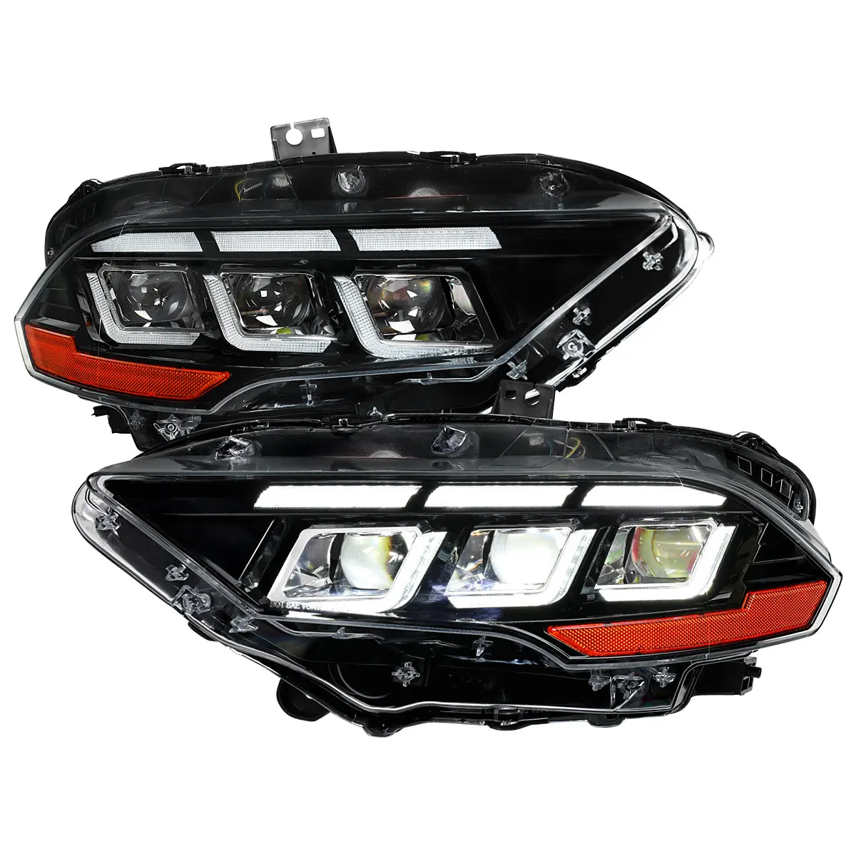 SPEC-D TUNING Full LED Projector Headlamp for 2018-2023 Ford Mustang, Switchback Sequential with Start-Up Animation, Glossy Black Housing/Clear Lens, LED Car Lights, Plug-and-Play Car Exterior Upgrade for Sporty Look