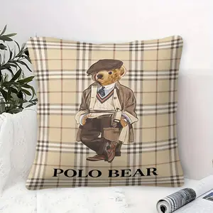 Retro Plaid Bear Throw Pillow, Fashion Bear Print, Premium Plush Cushion, Home Decorative Cushion, Nostalgic Room Decor, Perfect Gift for Nostalgia Lovers