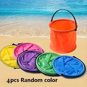 4-Pack Mini PVC Folding Buckets Durable Portable Multi-Use for Beach Camping Picnics Fishing Outdoor Fun Compact Easy Carry Space-Saving Family-Friendly
