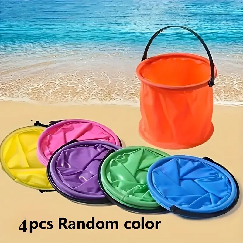 4-Pack Mini PVC Folding Buckets - Durable, Lightweight, Compact Form, Space-Saving, Easy-Carry Multi-Use Buckets for Beach, Camping, Family-Friendly Outdoor Activities