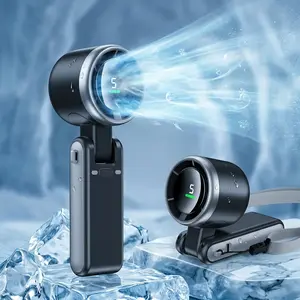 Portable Handheld Turbo Fan, 5 Gear Wind,4000mAh Battery Operated,LED Display, low-noise,3 IN 1 Foldable Hand Fan Rechargeable with Air Turbo Tech Ice Cooling Fan for Summer Travel,Outdoor Activities,Camping,Working,Best Friend Gifts