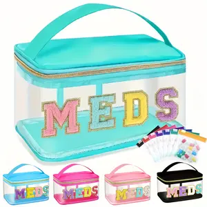 1 reusable letter patch MEDS bag, 7 transparent EVA plastic self-sealing medicine bags, waterproof nylon portable medicine and toiletries storage bags, suitable for family, travel, patients and nurses