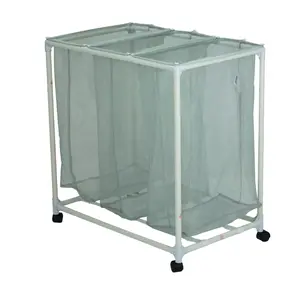 3-Bag Mesh Laundry Sorter Cart in Soft Silver with Removable Washable Bags Rolling Wheels & Sturdy Metal Frame for Effortless Sorting and Transport