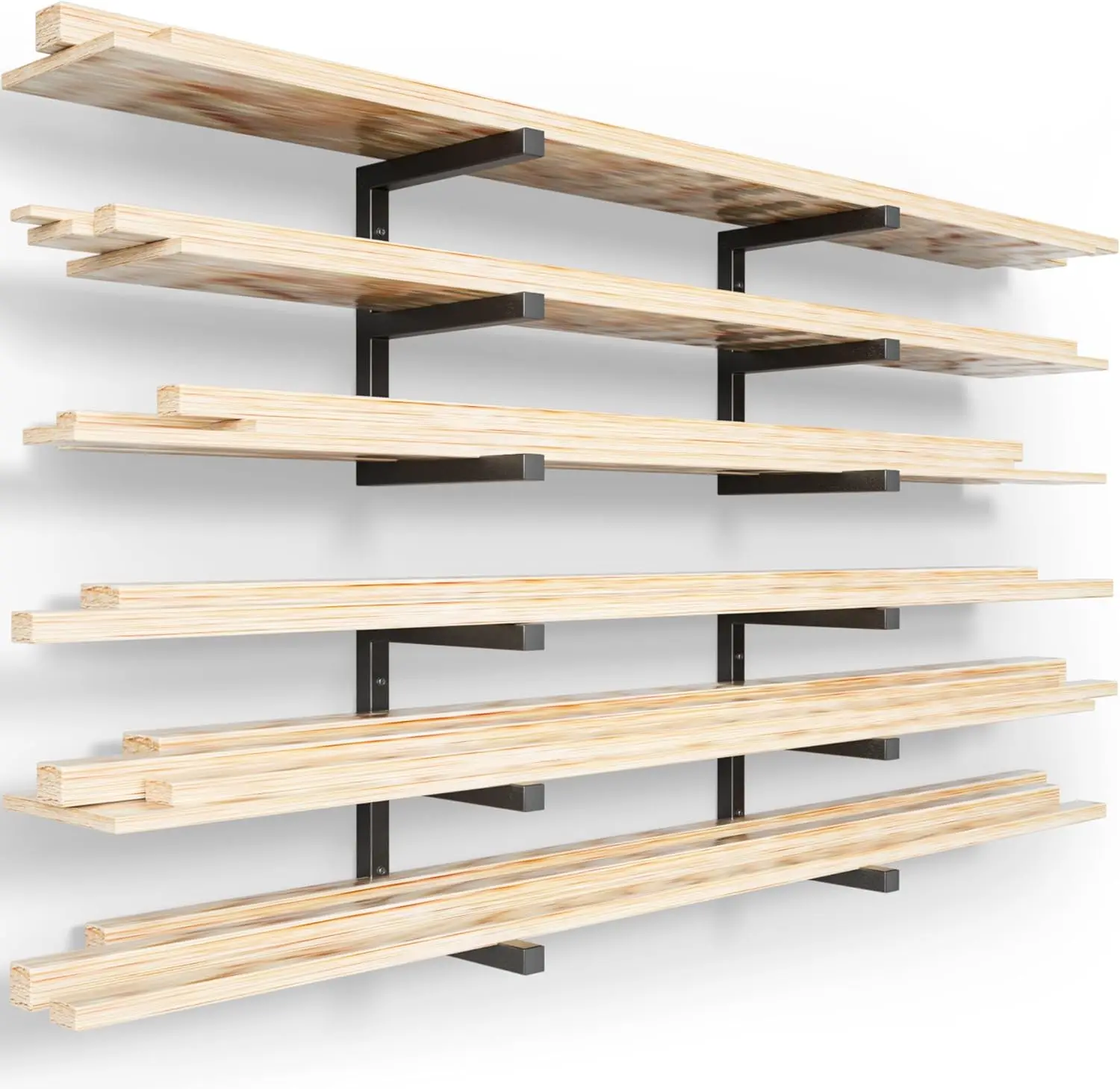 Organizer and Lumber Storage Rack Wall Mount, Heavy Duty Metal Shelf with 6-Level Holds Up 1200 LBS, Indoor & Outdoor Use - Black
