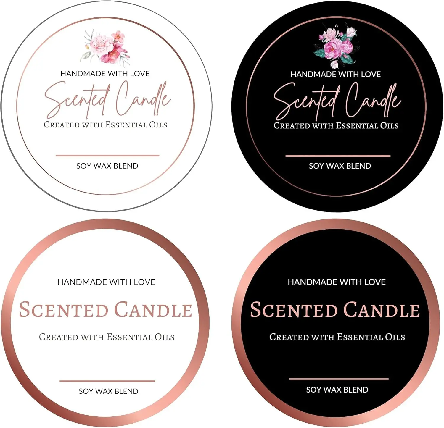 Candle Label Roll | 300 count Rose  Labels for Candle Making Supplies, Tins, Containers, Jars with , Boxes Packaging
