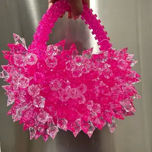 Aurora Woman's Spiky Beaded Handbag, clear white Color, Ideal for every Outfits and Special Events. woman handbag.