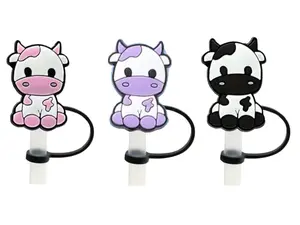 Cow Straw Cover 3 Color Choices Pink Purple Black 2 Sizes Standard XL Food-grade Silicone Reusable Drinkware Topper for 6-8mm & 10mm Straws
