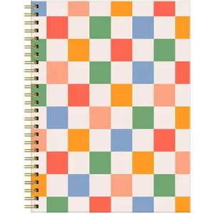 Spiral Journal Notebook for Women,A5 College Ruled Notebooks 6"x 8.4", 120 Pages (60 Sheets) Lined Journal with  Thick Paper, for School Office (Retro Colorful Checkered)