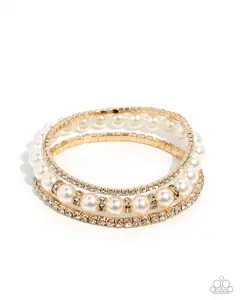 Delicate Debut - Gold White Pearl Rhinestone Stretchy Bracelet Stack - Paparazzi - Life of the Party  January 2026
