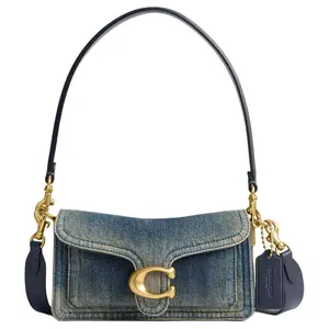 COACH Tabby 20 Small Denim and Leather Crossbody Bag with Gold Hardware for Women in Indigo Blue