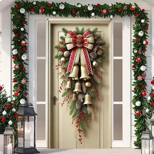 Christmas Door Cover 71X35 Inch with Golden Bells and Red Bow Rustic Winter Door Banner for Front Porch, Indoor Outdoor Holiday Decoration, Christmas Door Hanging Cover, Farmhouse Entry Decor BlissYard