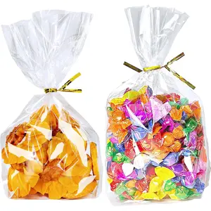 Cellophane  Bags 6"x9", 50 Pack Clear Goodie Bags, 2.4" Bottom Gusset for Stand-Up Display, Small Plastic  Wrap for Cookies, Candy, Party Favors, Popcorn, Includes 50  Ties