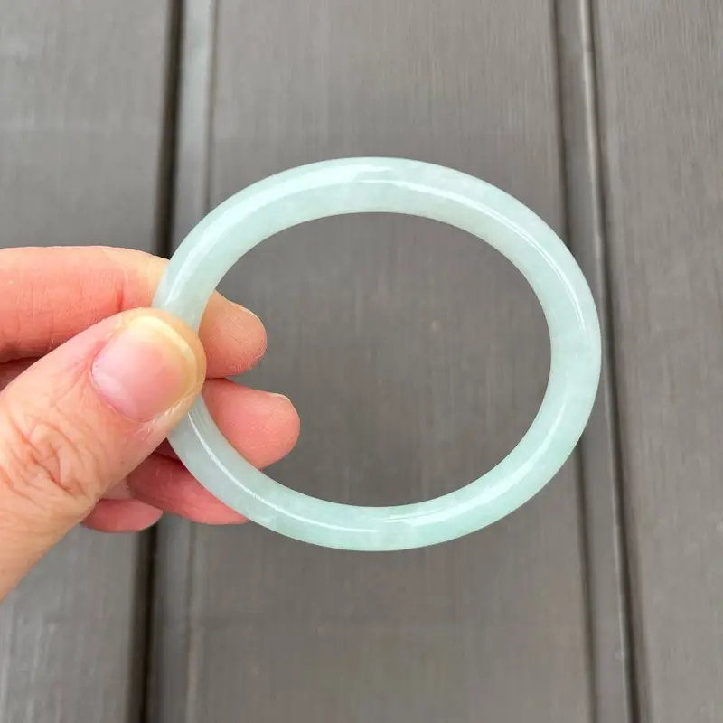 24033OR Certified Untreated Grade A Jade Bracelet - Oval 52.5mm/47mm (Burmese Jadeite Bangle, Icy Light Green)