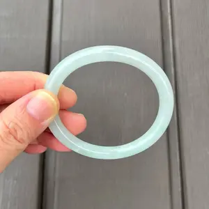 24033OR Certified Untreated Grade A Jade Bracelet - Oval 52.5mm/47mm (Burmese Jadeite Bangle, Icy Light Green)