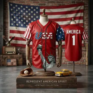 USA Men's Youth Baseball Jersey Shirts - Sports Uniform America #1 S-3XL Gift for Men Youth Comfortable Breathable Athletic Wear Perfect for Baseball Games Team Practice Casual Fashion Style