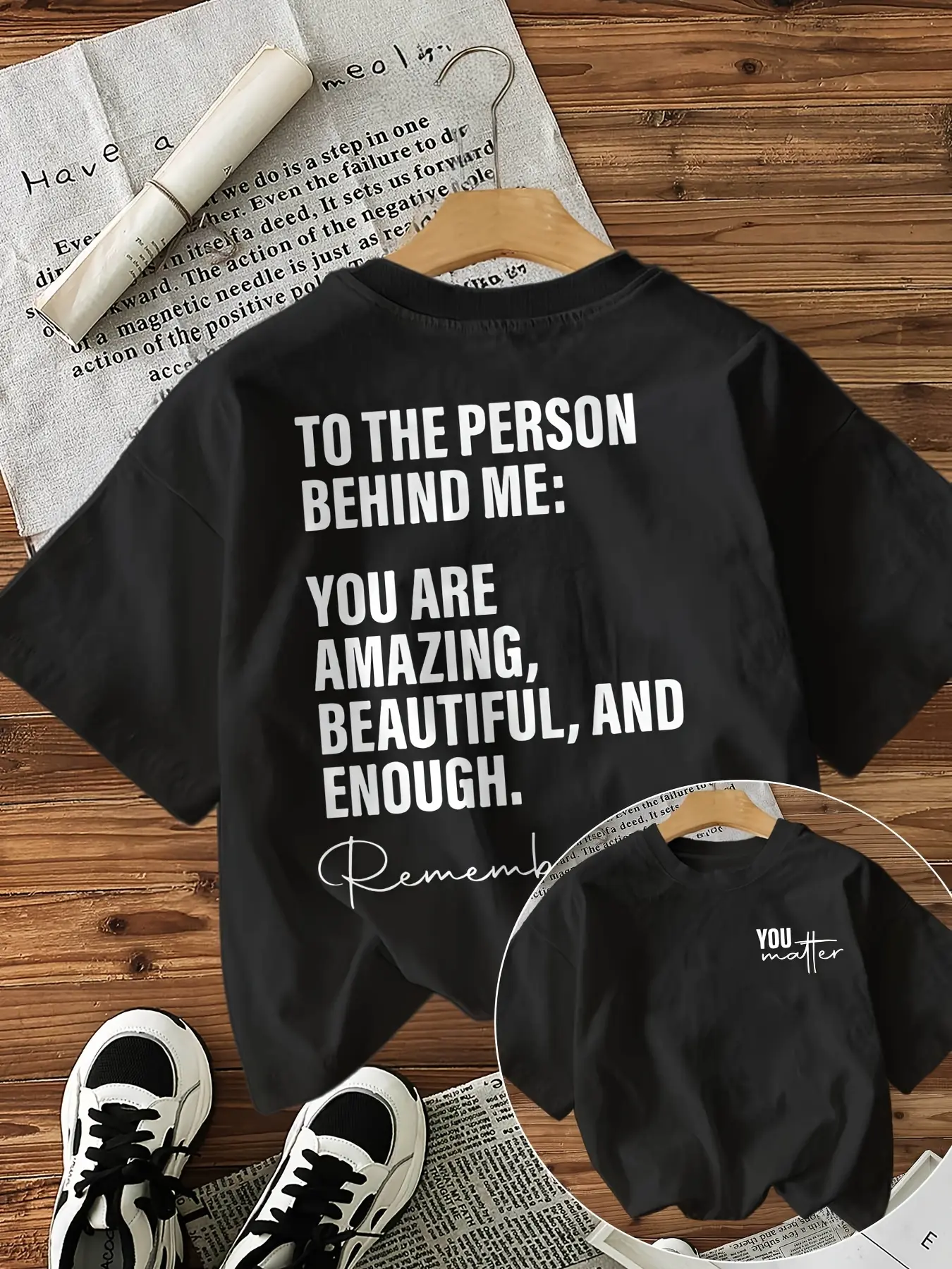 TO THE PERSON BEHIND ME Letter Print Short Sleeve Round Neck T-Shirt