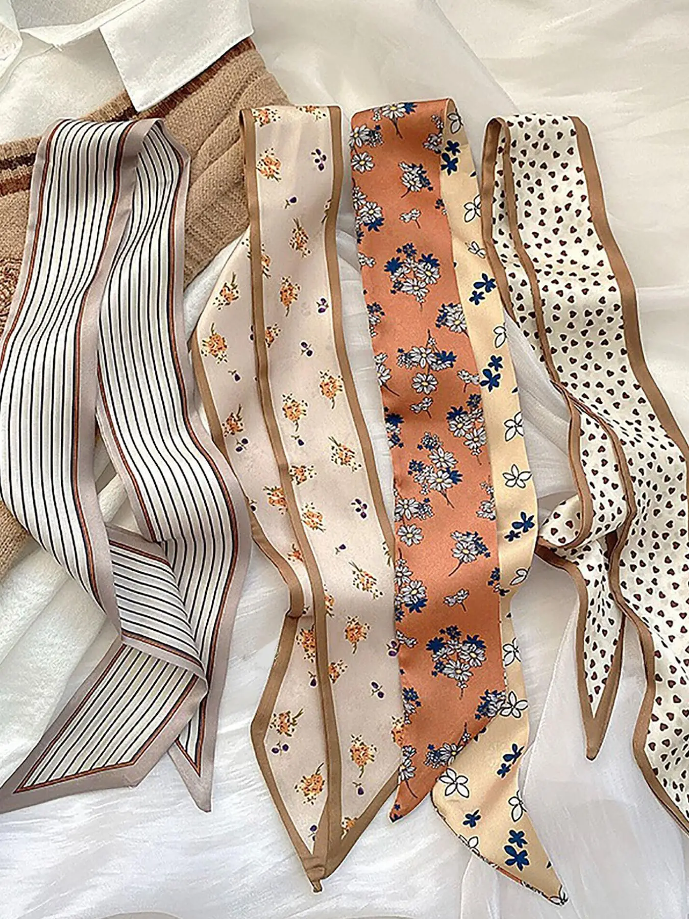 Boho Style Floral Pattern Hair Band, Long Satin Scarf Hair Band, Fashion Hair Accessories for Women & Girls