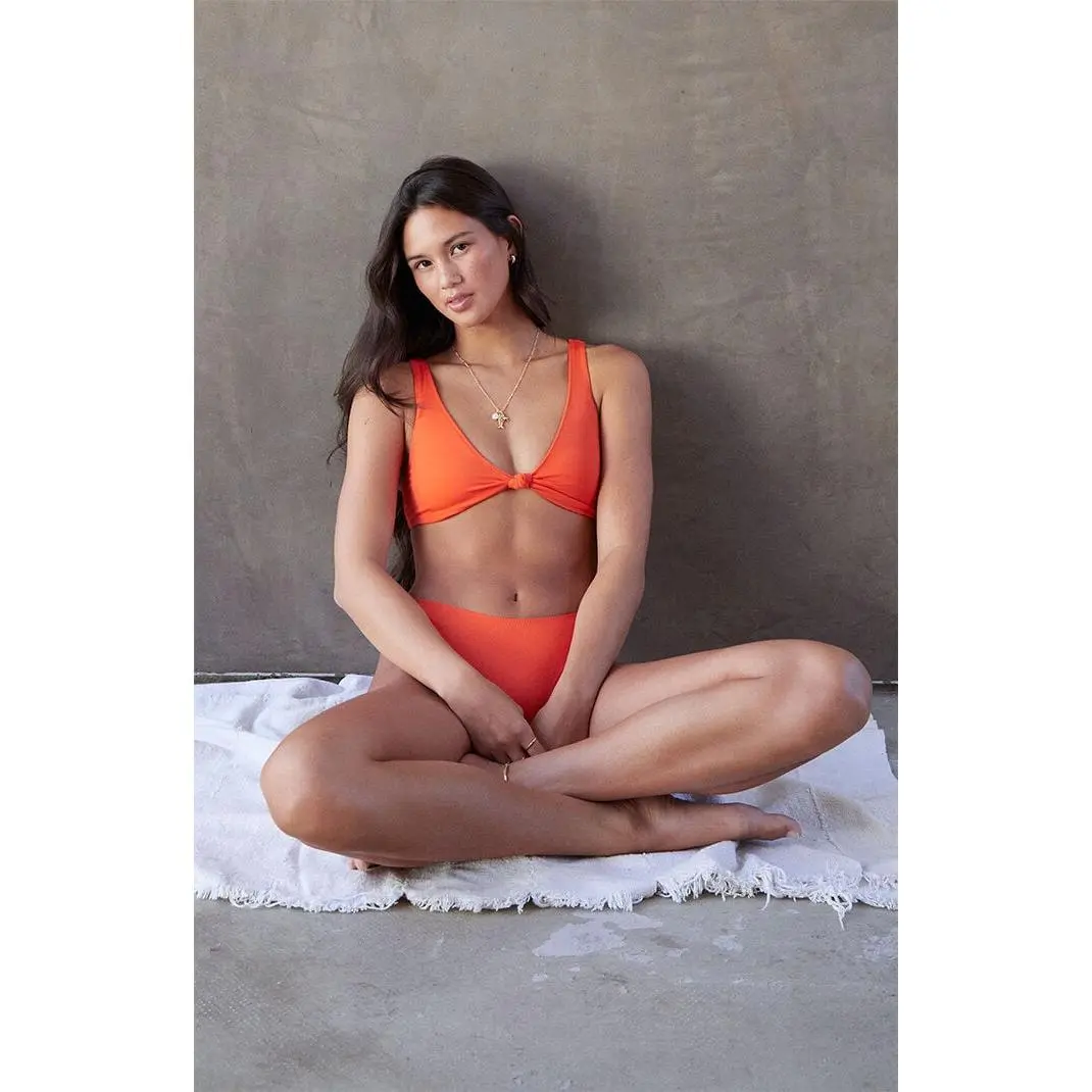 Pacsun Women's Orange Olive Knotted Tank Bikini Top