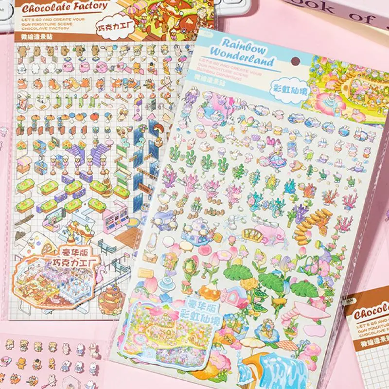Miniature Garden Themed Sticker, 2 Sets Miniature Garden Sticker, Decorative Art Decoration Stickers for Notebook, Water Bottle, Cute Scrapbooking, Skateboard, Photo Album, Storage Box, Sticker Packs