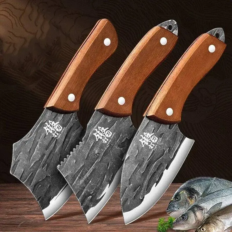 Stainless Steel Kitchen Knife, 1 Count Multifunctional Sharp Fish Killing Knife with Wooden Handle, Household Cutting Knife for Home Kitchen Dining Ro