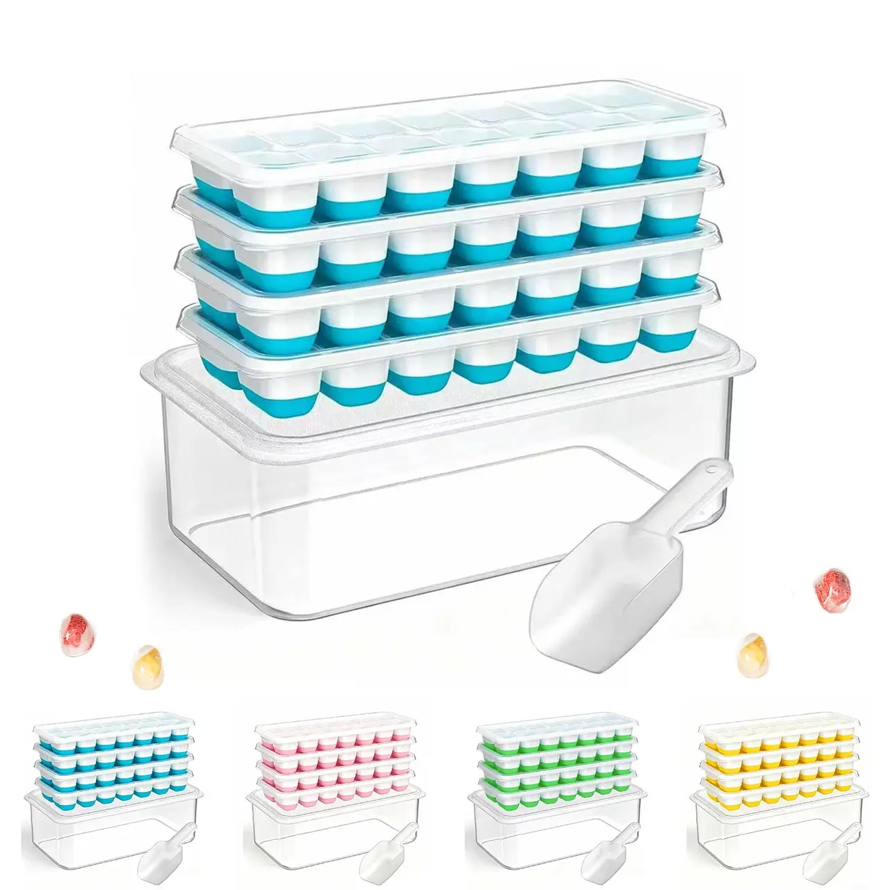 Large Capacity Ice Cube Tray with Lid and Tray, 56 Compartments for Freezing, Stackable Mold for Beverages, Coffee, Whiskey, Home Bar Accessories, Ice Cube Trays for Freezer, Ice Molds, Whiskey Ice Cubes Mold