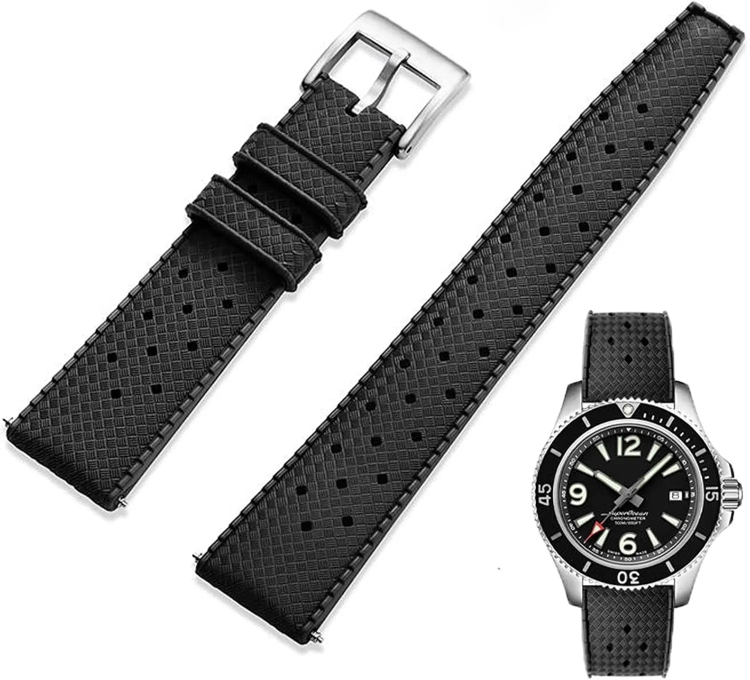 Rubber Watch Strap Quick Release Tropical Style Fluororubber 18mm 19mm 20mm 21mm 22mm Soft Breathable Durable Rubber Watch Band Universal Replacement Band Strap for Men Women