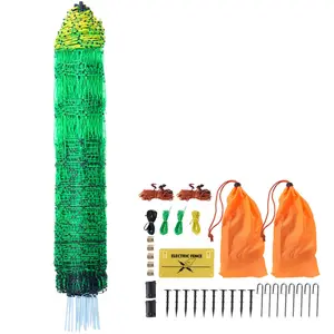 VEVOR AC-Compatible External Power Utility Mesh Electric Fence Kit, 48x168ft PE Net with Posts & Double-Spiked Stakes, Portable Backyard & Farm Fencing for Chickens